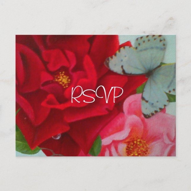 Faire-part de mariage Roses et Papillon avec Photo (Devant)