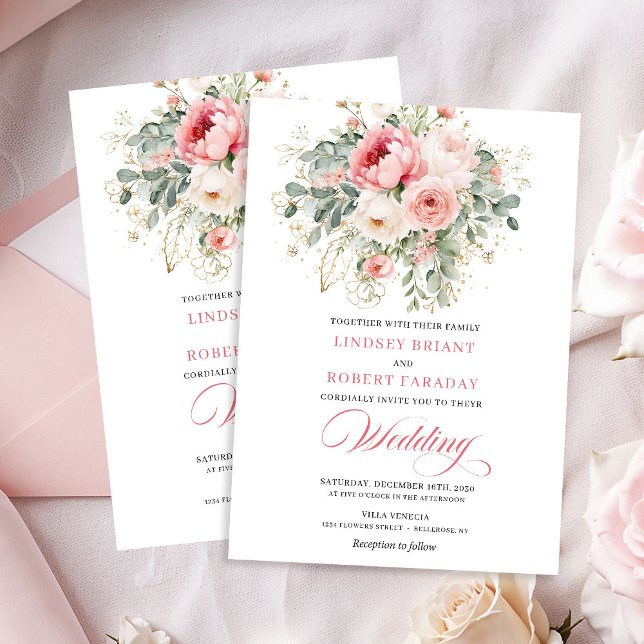 Faire-Part de Mariage Roses Fines dans un Style Ch (Rustic Chic Blush Roses Wedding Invitation)