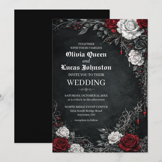 Faire-part de mariage Roses gothiques (Devant / Derrière)