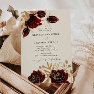 Faire-part de mariage Roses or aquarelle