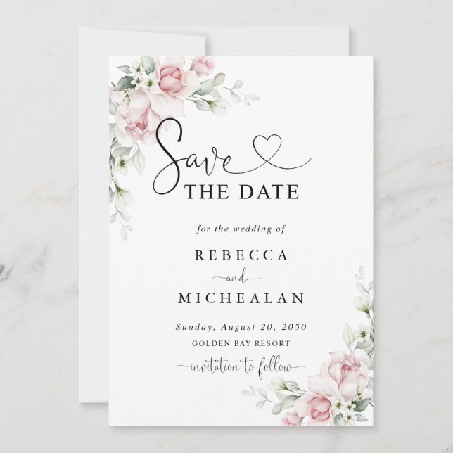 Faire-Part de Mariage Roses Roses Blush (Devant)