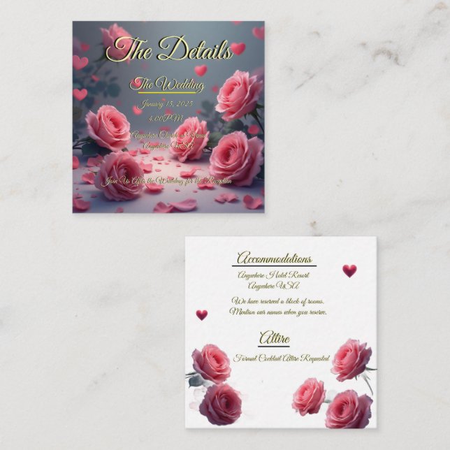 Faire-part de mariage Roses roses Détails de l'amo (Devant / Derrière)