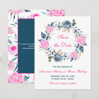 Faire-Part de Mariage - Roses Roses Pink, Bleu