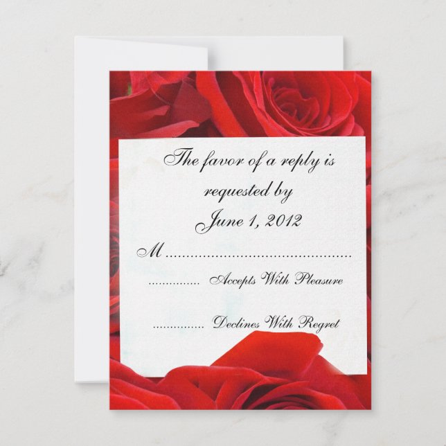 Faire part de mariage roses rouges RSVP (Devant)