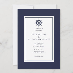 Faire-part de mariage roue de navire bleu marine
