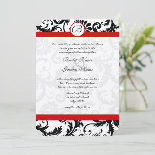 Faire-part de mariage rouge à molette noire Damask