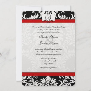 Faire-part de mariage rouge à molette noire Damask