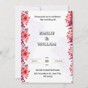 Faire-part de mariage rouge avec aquarelle esthéti