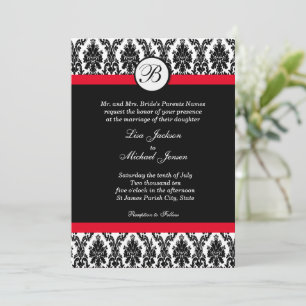 Faire-part de mariage rouge avec damassé monogramm