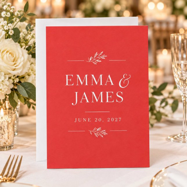 Faire-part de mariage rouge | Bordure blanche (Créateur téléchargé)