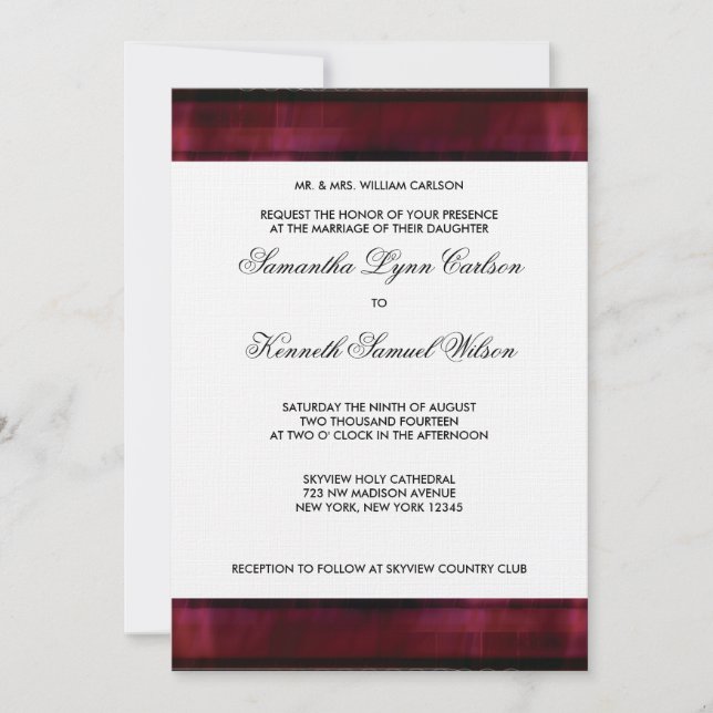 Faire-part de mariage rouge Bourgogne (Devant)