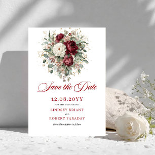Faire-part de Mariage Rouge Bourgogne Floral Bohèm