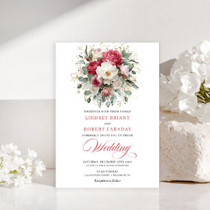 Faire-part de mariage rouge cramoisi Boho intempor
