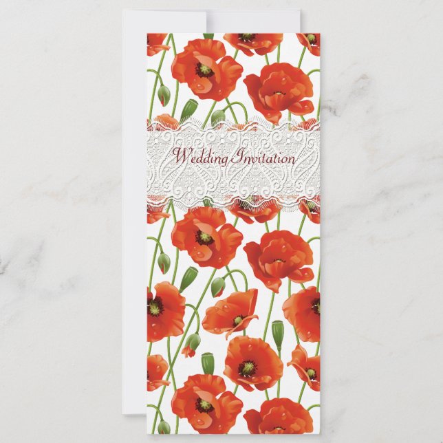 Faire-part de mariage rouge de pavots d'été (Devant)