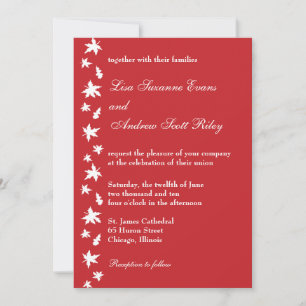 Faire-part de mariage rouge et blanc de feuille