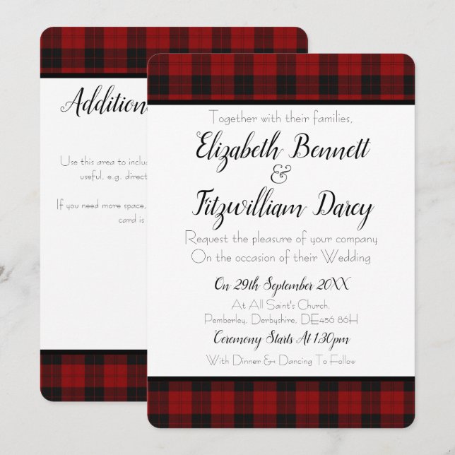 Faire-part de mariage rouge et noir (Devant / Derrière)