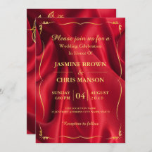 Faire-part de mariage Rouge Et Or Élégant Moderne