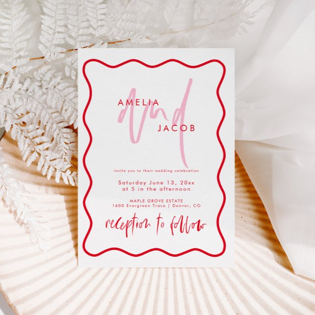 Faire-part de mariage Rouge et rose moderne (Créateur téléchargé)