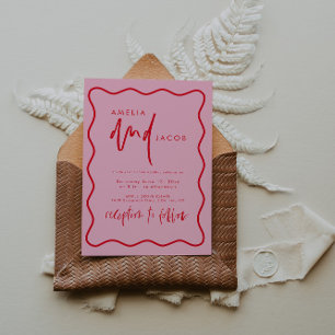 Faire-part de mariage Rouge et rose moderne