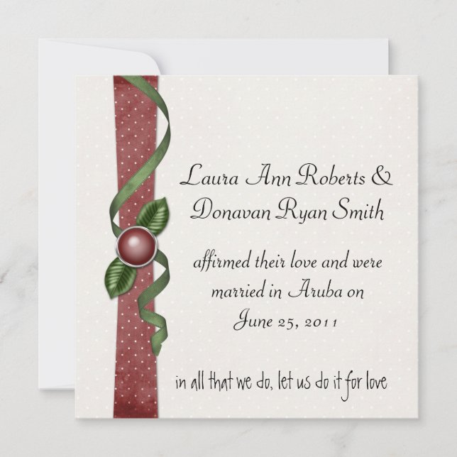Faire-part de mariage rouge et vert après le maria (Devant)