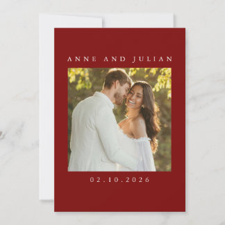 Faire-part de mariage rouge minimaliste avec une p