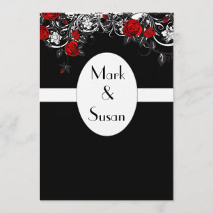 Faire-part de mariage rouge noir de rose blanc