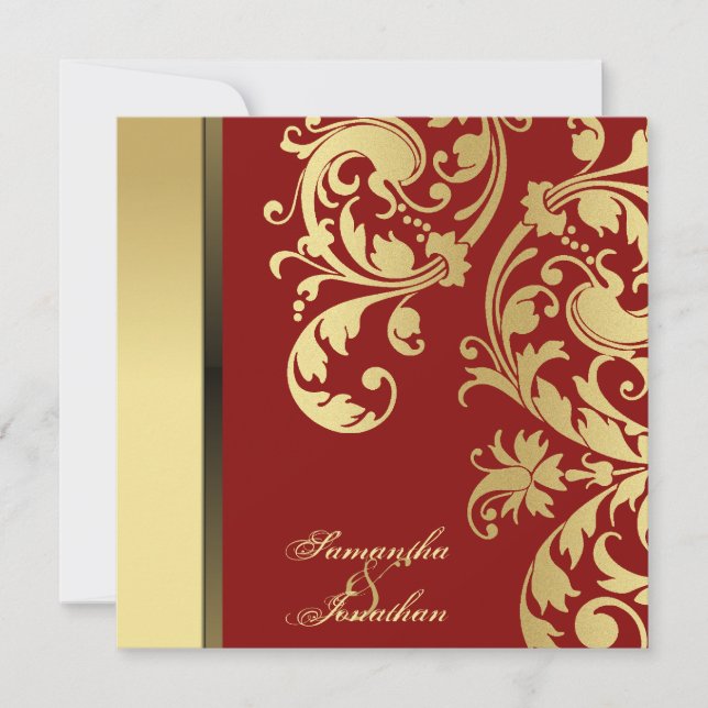 faire-part de mariage Rouge Or Shimmer Floral Fils (Devant)