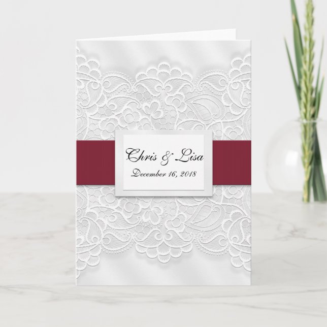 Faire-part de mariage rouge profond dentelle 5x7 (Devant)