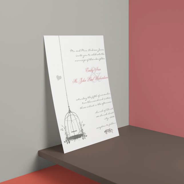 Faire-part de mariage rouge rétro bohème Cage à oi (Créateur téléchargé)