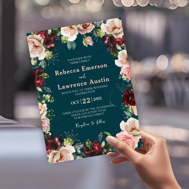 Faire-part de mariage rouge rose à l'aquarelle élé (Créateur téléchargé)