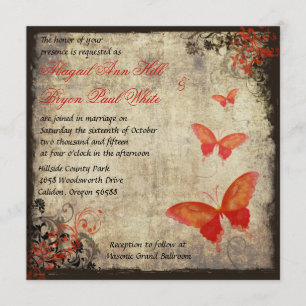 Faire-part de mariage rouge Vintage papillon