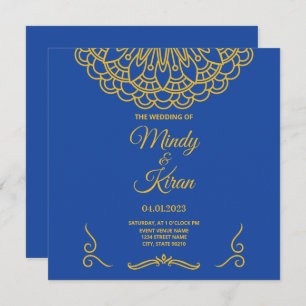 Faire-part de mariage Royal Blue and Gold Indian