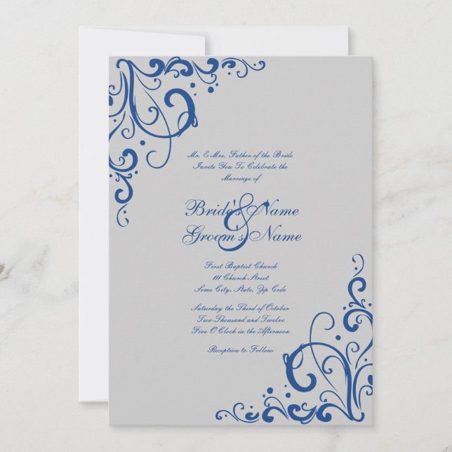 Faire-part de mariage Royal Blue and Grey Flouring (Devant)