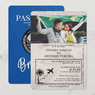 Faire-part de mariage Royal Blue Brazil Passport