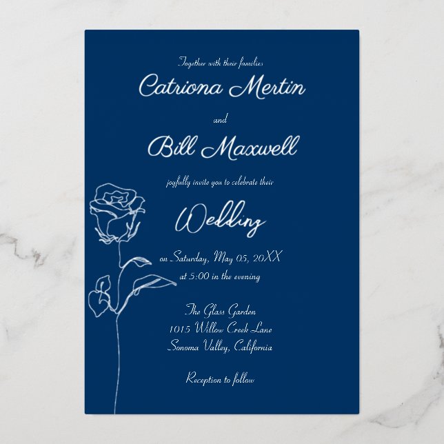 Faire-part de mariage Royal Blue et Real Silver Fo (Recto)