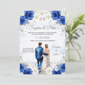 Faire-part de mariage Royal Blue Flowers Roses