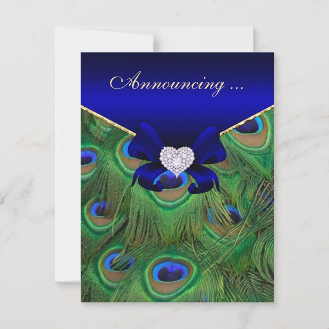 Faire-part de Mariage Royal Blue Peacock (Devant)