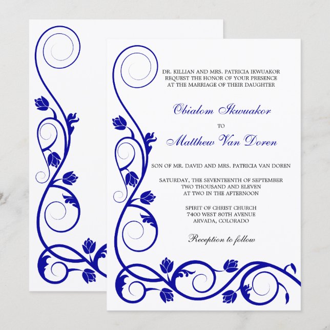Faire-part de mariage Royal Blue Swils (Devant / Derrière)