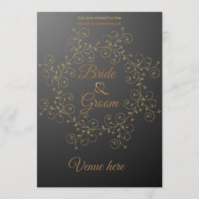 Faire-part de mariage royal noir et or élégant (Devant)