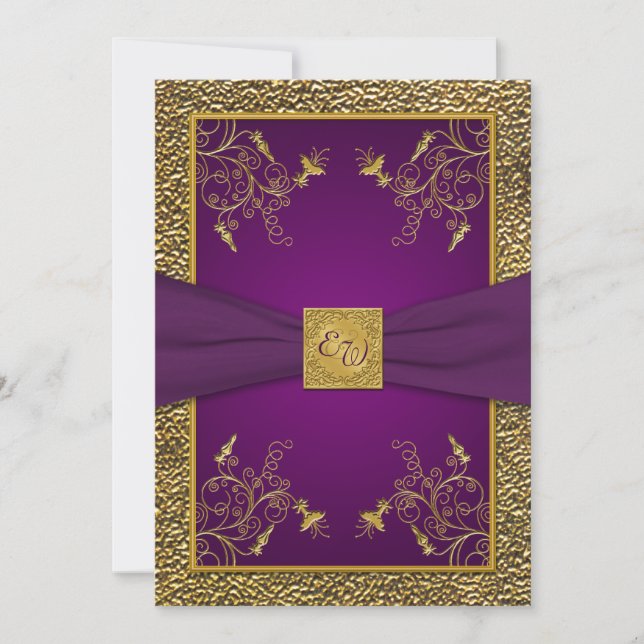Faire-part de mariage Royal Purple et Gold Monogra (Devant)