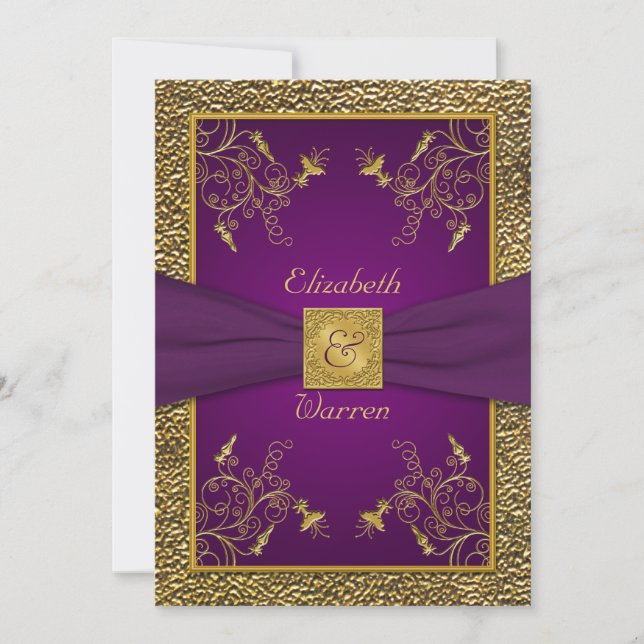 Faire-part de mariage Royal Purple et Gold Monogra (Devant)