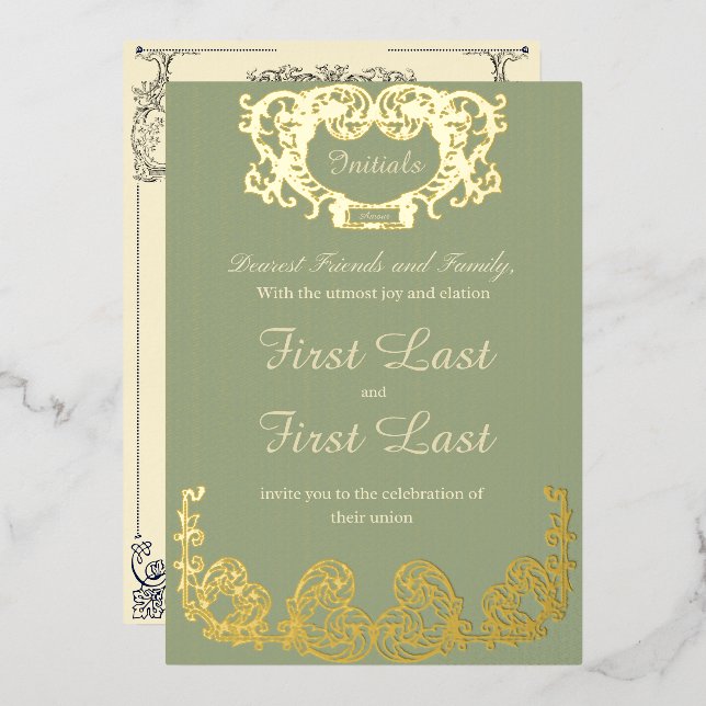 Faire-part de mariage royal rustique vert sauge av (Recto/Verso)
