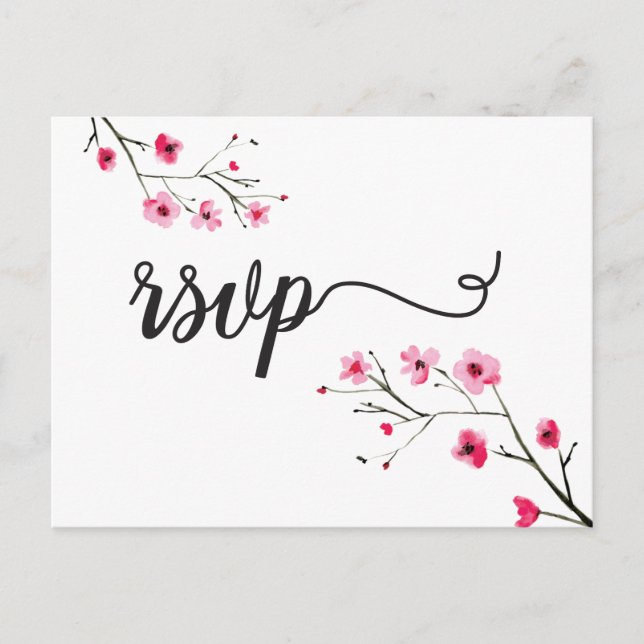 Faire-part de mariage RSVP Fleur de cerisier aquar (Devant)