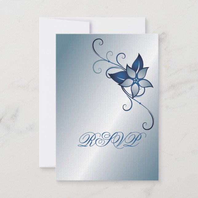 Faire-part de mariage RSVP Floral bleu moderne (Devant)