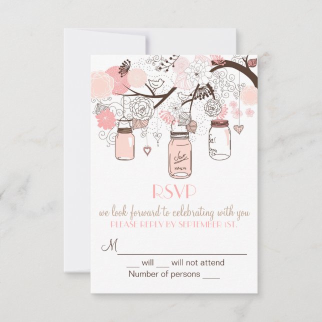 Faire-part de mariage RSVP Oiseaux de l'amour et p (Devant)