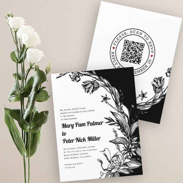 FAIRE-PART DE MARIAGE RSVP QR noir blanc BUDGET (Créateur téléchargé)