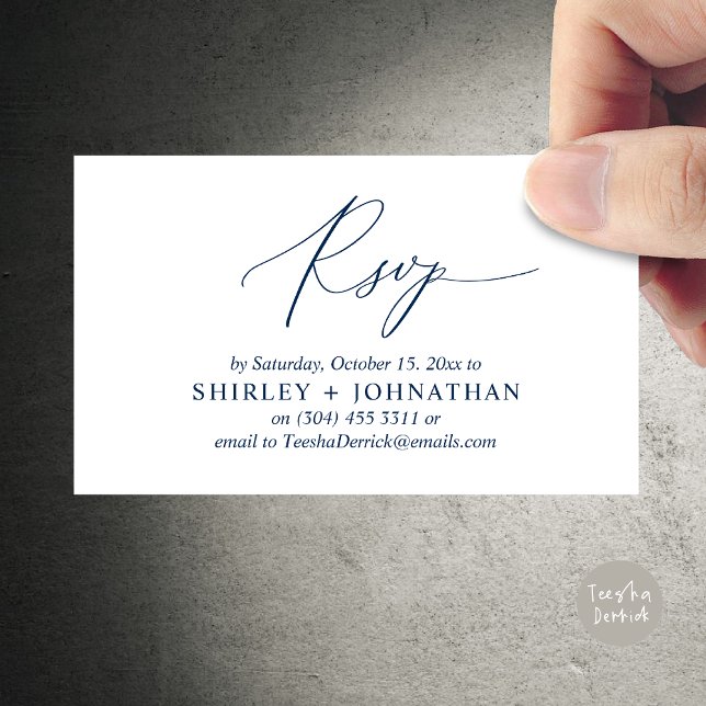 Faire-part de mariage RSVP, Rappel romantique mode (Wedding Invitation RSVP Modern Minimalist Design Reminder Email Phone Texting in Classy Navy Blue)