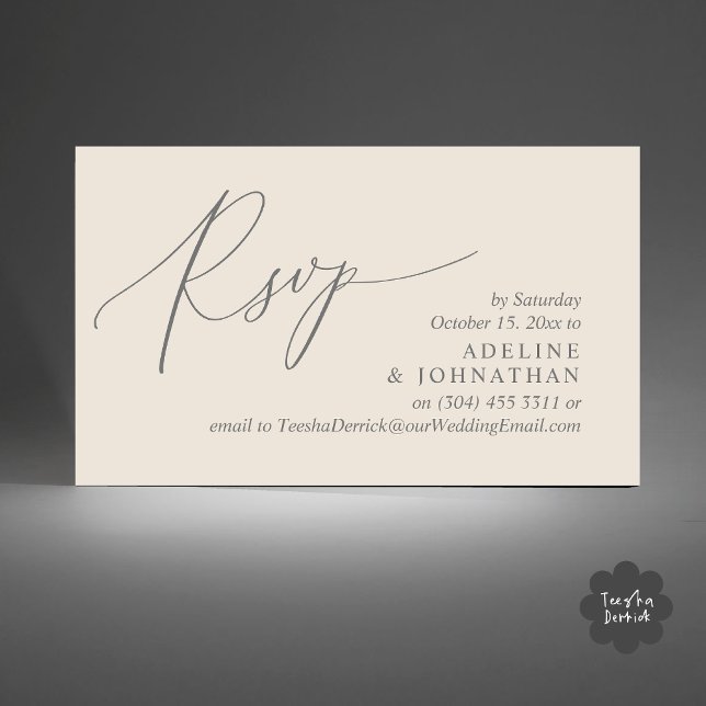 Faire-part de mariage RSVP, Rappel romantique mode (Wedding Invitation RSVP Modern Minimalist Design Reminder Email Phone Texting in Cream Grey)