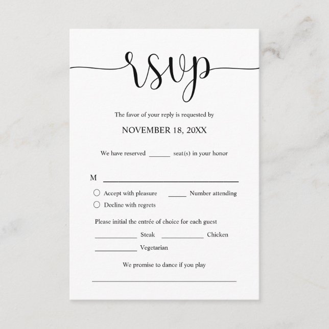 Faire-part de mariage RSVP Répondre, Carte des opt (Devant)