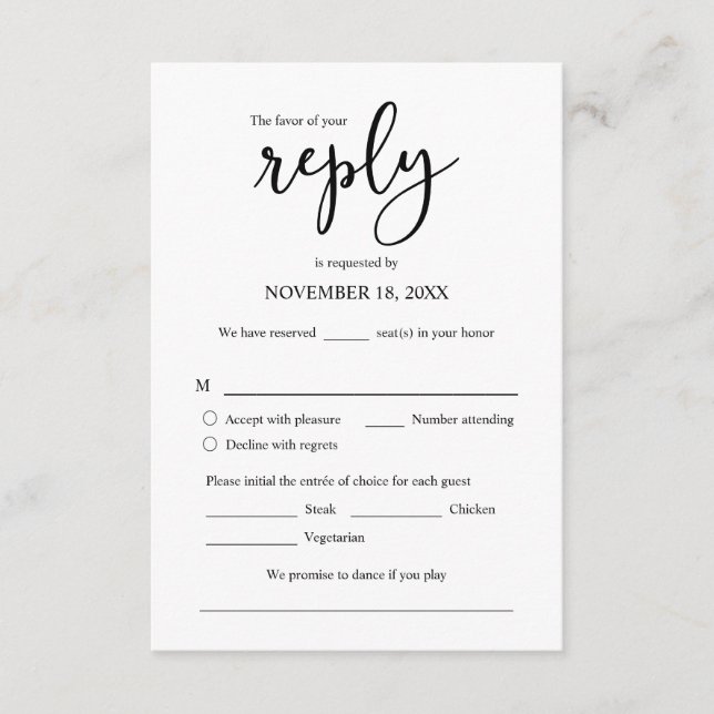 Faire-part de mariage RSVP Répondre, Carte des opt (Devant)